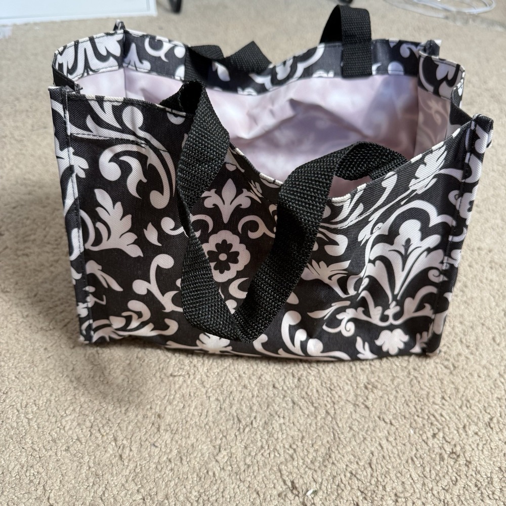 Thirty One All-In-One Organizer Small Tote 11"x7"‎ Black & White Handles Pockets